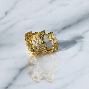 14K Plated Huggie Wave Cubic Zirconia Earrings NEW